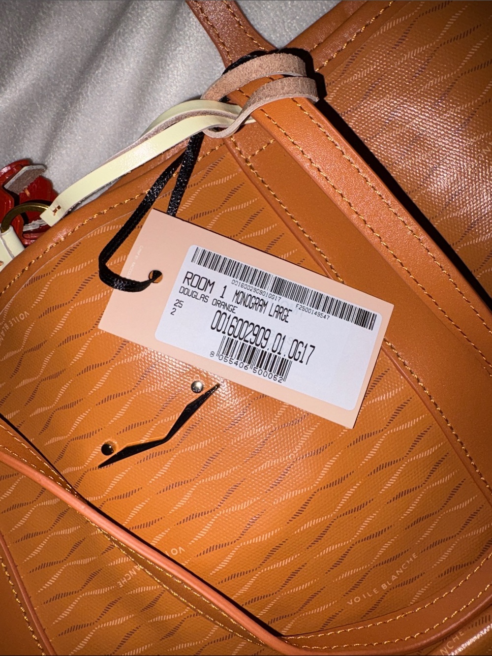 NWT VOILE BLANCHE ROOM 1 LARGE TOTE BAG Monogram in Douglas Orange - Picture 12 of 12